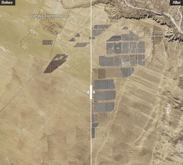 Ini penampakan 4 juta panel surya di China dari angkasa, ada yang aneh