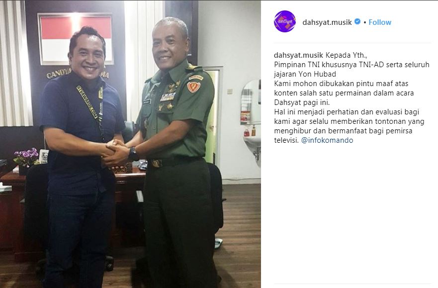 Dinilai lecehkan TNI AD di 'Dahsyat', RCTI sampaikan permintaan maaf