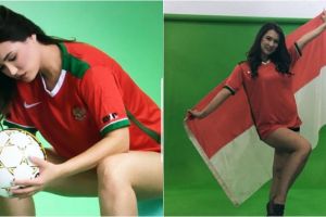 Maria Ozawa pamer keseksian saat pakai jersey timnas Indonesia