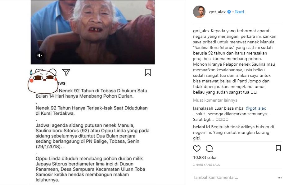 Alexandra Gottardo ingin rawat Oppu Linda yang divonis 1 bulan penjara