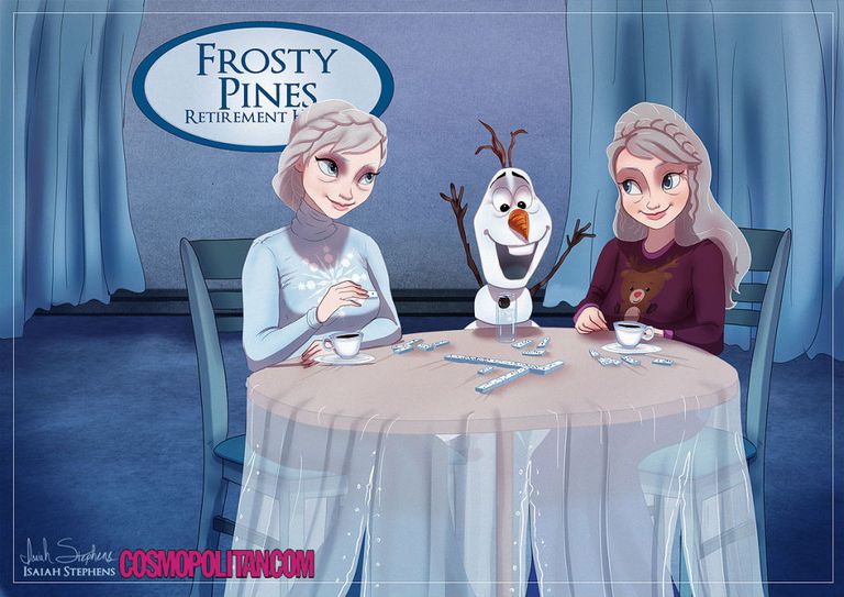 8 Ilustrasi gambarkan masa tua Putri Disney dan keluarga, kreatif