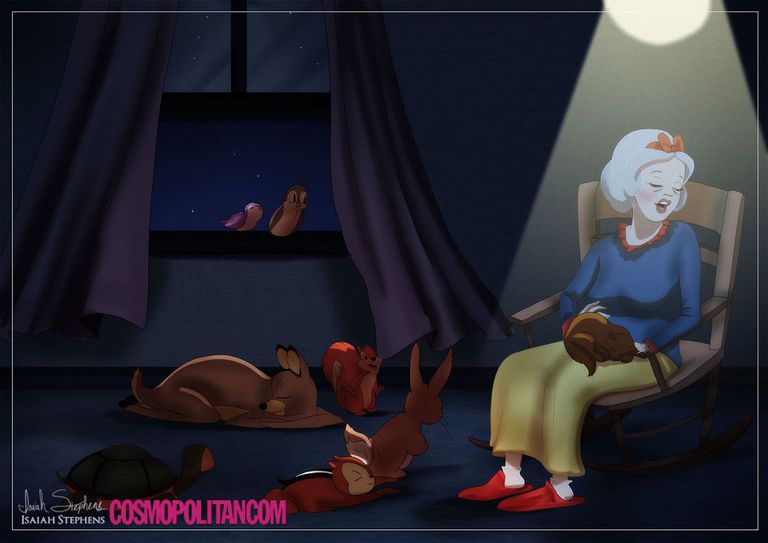 8 Ilustrasi gambarkan masa tua Putri Disney dan keluarga, kreatif
