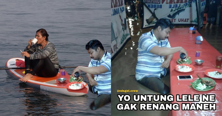 10 Meme pria makan pecel lele di tengah banjir ini ngeselin tapi kocak
