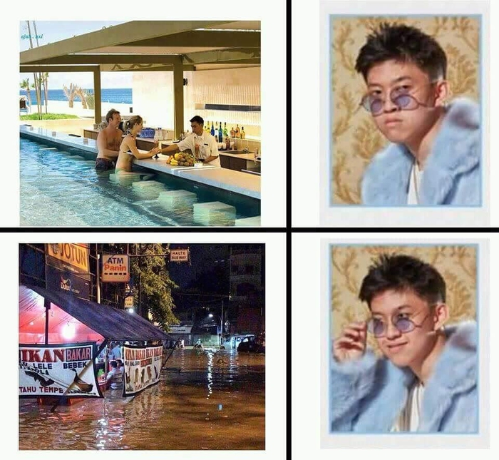 10 Meme pria makan pecel lele di tengah banjir ini ngeselin tapi kocak