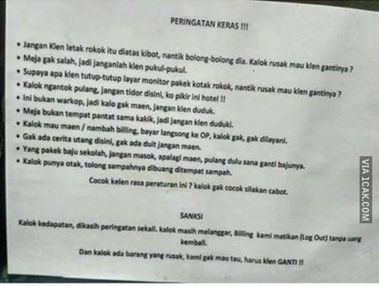 14 Pengumuman kocak di warnet ini lucunya nggak keruan