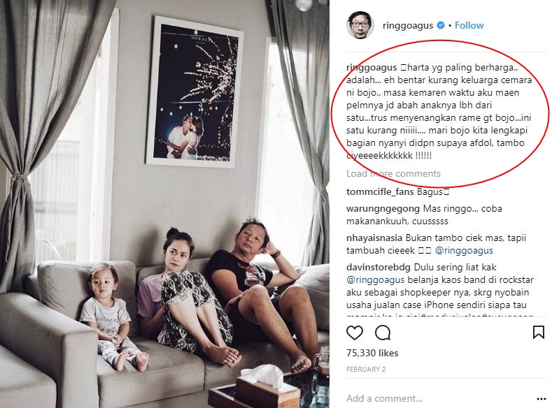 7 Postingan konyol Ringgo Agus mengode istrinya punya anak lagi