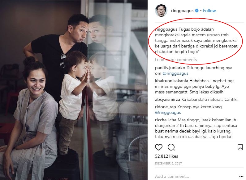 7 Postingan konyol Ringgo Agus mengode istrinya punya anak lagi