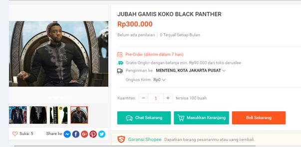 Baju koko ala Black Panther ini dijual online, detailnya keren abis