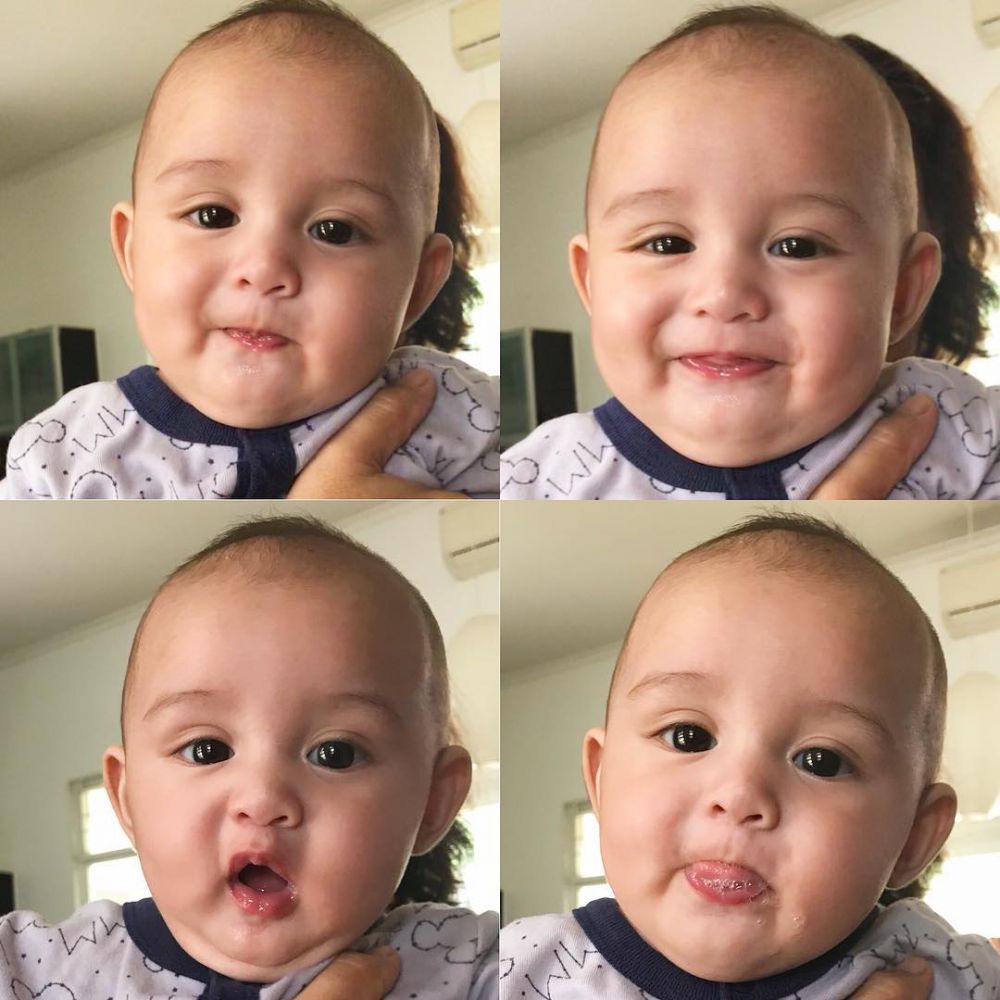 10 Aksi lucu baby Xaquil, anak Alessia Cestaro yang punya mata indah