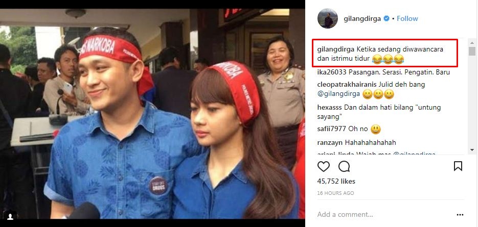 Postingan Gilang Dirga ini usil abis, balasan istrinya tak kalah kocak