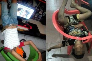 15 Gaya tidur pengguna warnet ini ekstrem abis, bikin ketawa ngakak