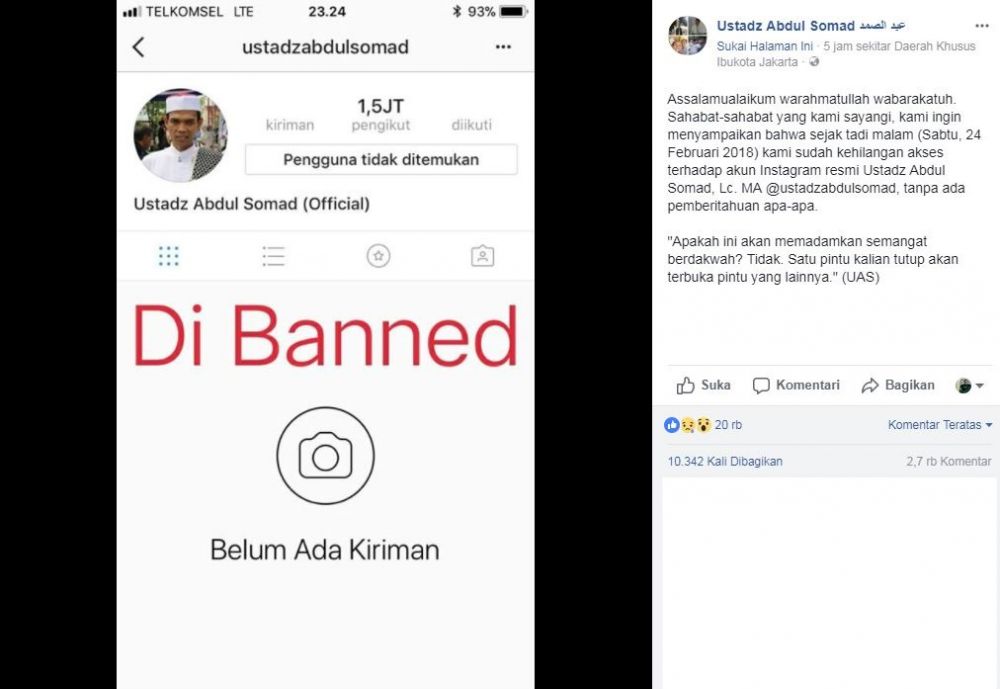 Klarifikasi Ustaz Abdul Somad tentang akun Instagramnya kena suspend