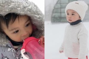 5 Aksi gemas Nastusha Olivia di bawah guyuran salju, kuat tahan dingin