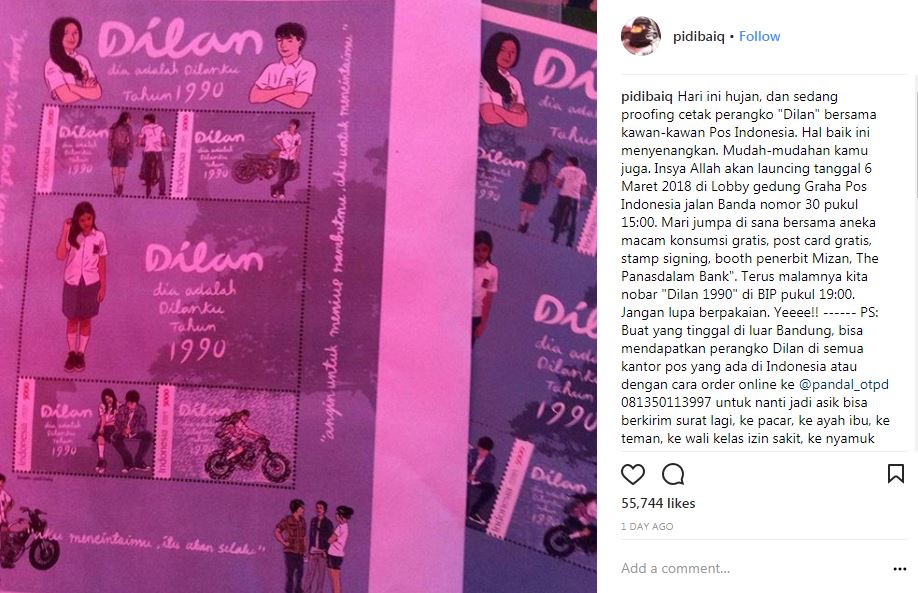 Filmnya laris manis, Pos Indonesia bikin perangko edisi Dilan 1990