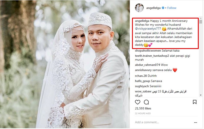Rayakan 1 bulan pernikahan, Angel Lelga tuai komentar tak terduga