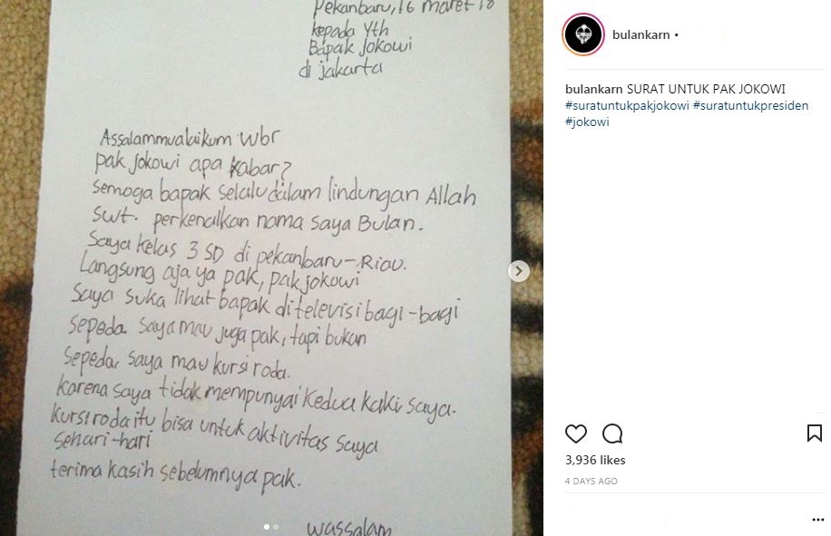 Momen haru bocah SD saat suratnya minta kursi roda dipenuhi Jokowi