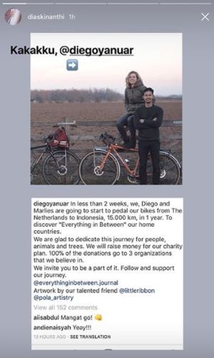 Galang dana sosial, adik Andien bersepeda dari Belanda ke Indonesia