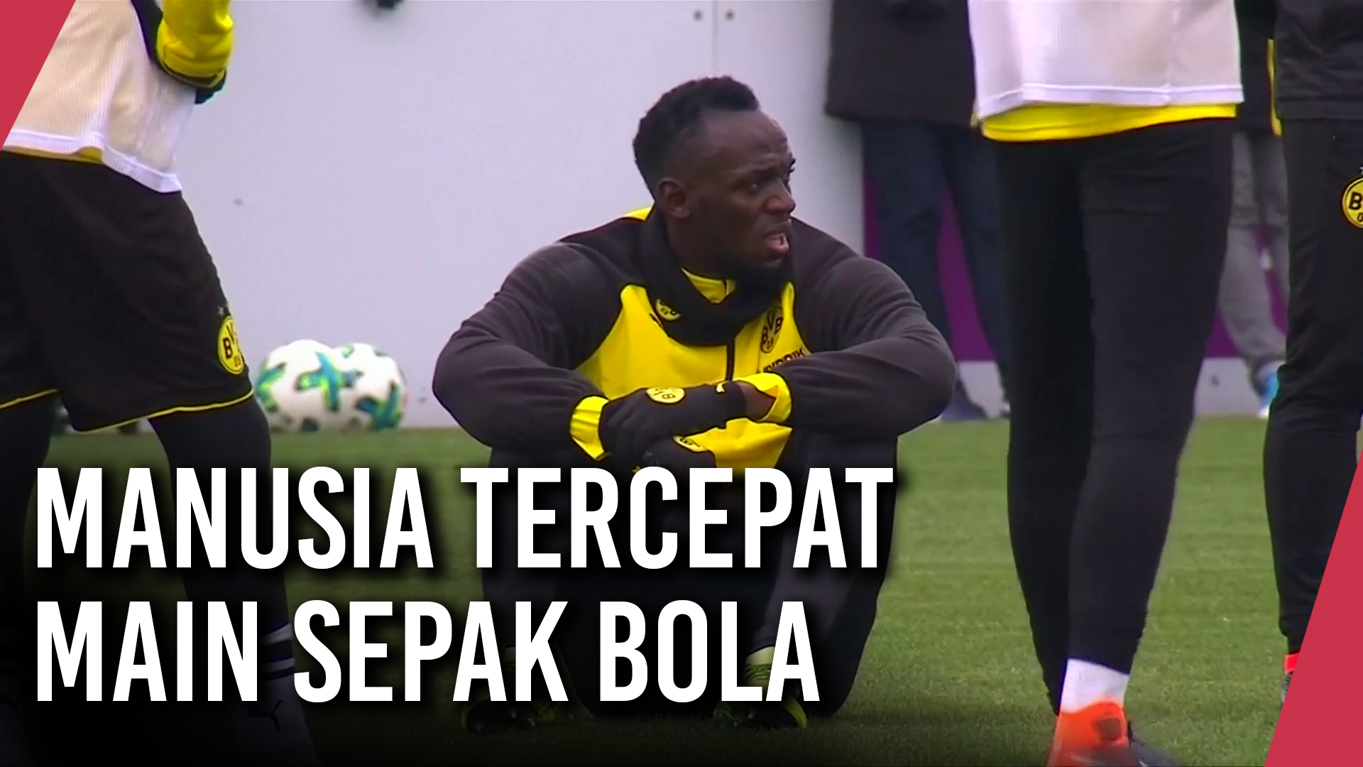 Aksi lincah manusia tercepat dunia Usain Bolt main sepak bola