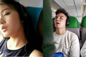 Terlelap saat penerbangan, 7 momen seleb terpotret sedang tidur mangap