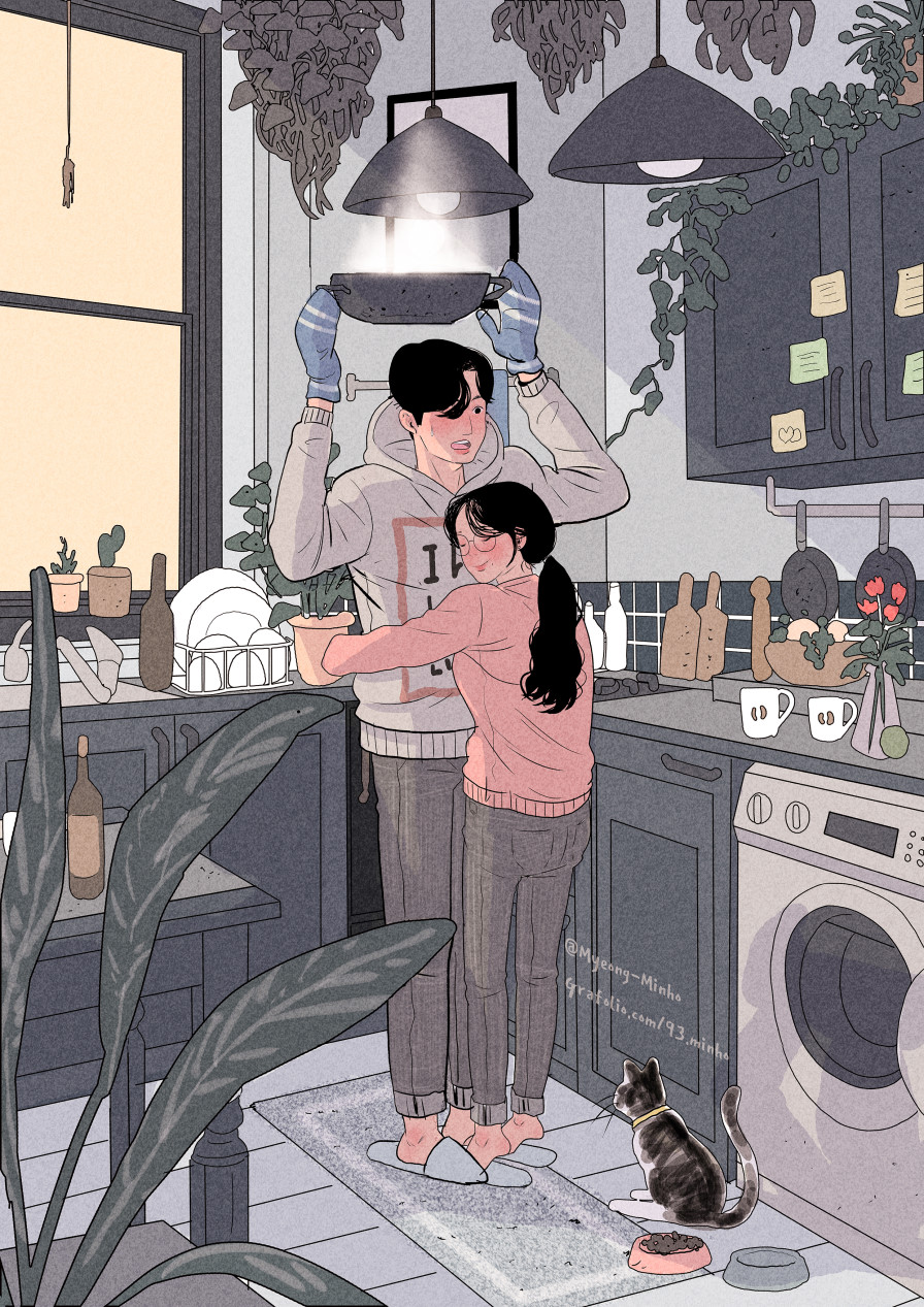 7 Ilustrasi romantisnya selesaikan pekerjaan rumah dengan pasangan