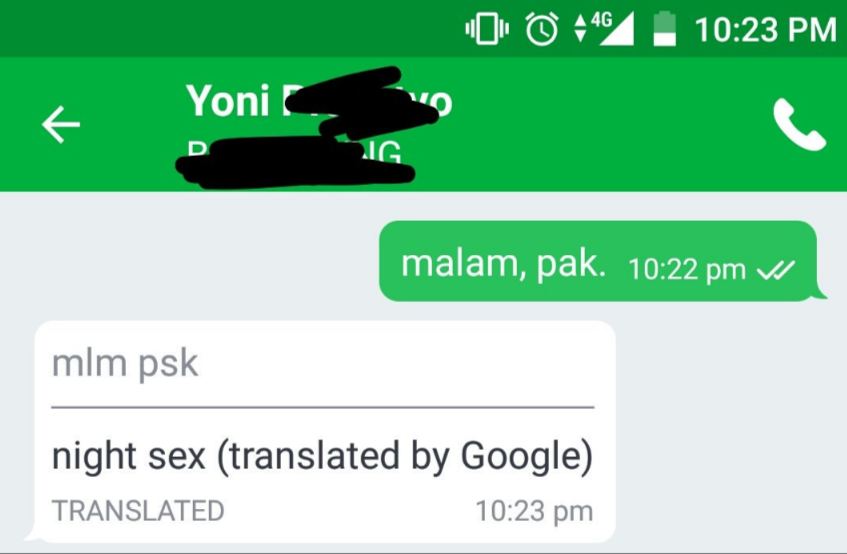 10 Chat lucu terjemahan Google Translate driver-pelanggan ojek onlinei