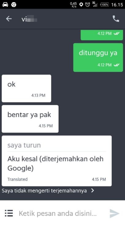 10 Chat lucu terjemahan Google Translate driver-pelanggan ojek onlinei