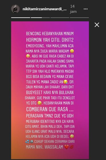 Usai seacara TV sama Lucinta Luna, Nikita Mirzani unggah cibiran pedas