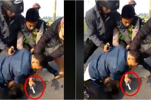 Detik-detik menegangkan polisi meringkus pria bersenjata di jalan