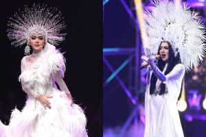 8 Gaya Syahrini tampil dengan hiasan cetar di kepala, mencolok banget