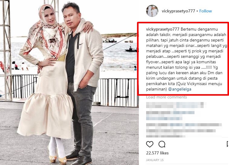 5 Caption romantis Vicky Prasetyo untuk Angel Lelga, bikin gagal paham