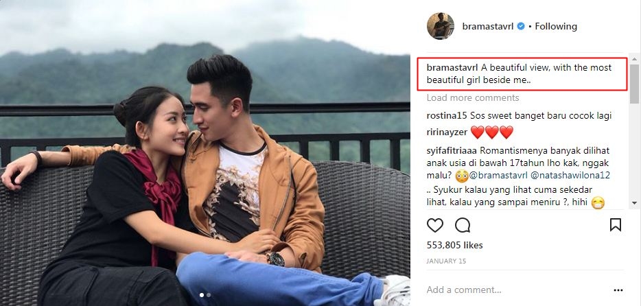 8 Caption super romantis Verrel untuk Natasha Wilona, bikin diabetes