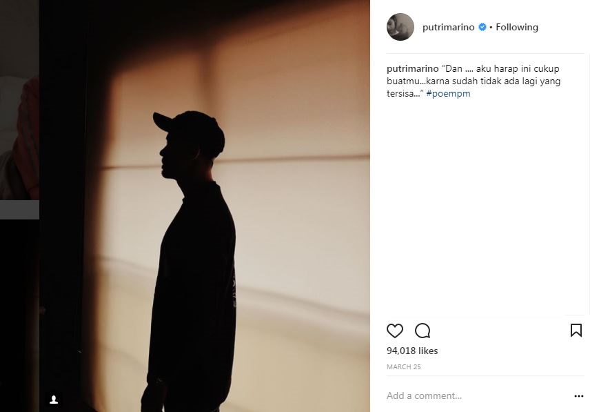 8 Caption puitis Putri Marino untuk Chicco Jerikho, romantis banget