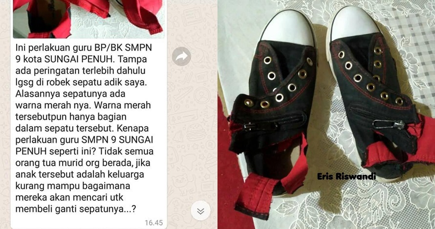Ada sedikit warna merah, seorang guru tega rusak sepatu muridnya