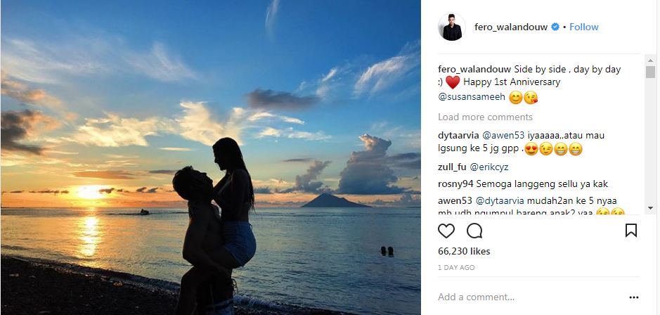 Rayakan anniversary bermesraan di pantai, Fero & Susan Sameh disindir