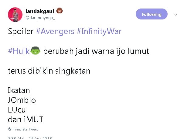 10 Cuitan kocak 'spoiler Infinity War' ini bikin geli-geli jengkel