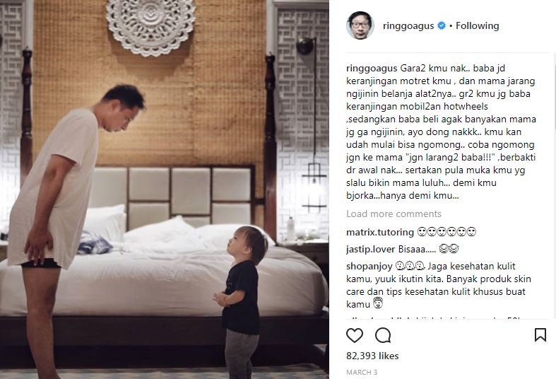 9 Caption kocak foto kedekatan Ringgo dan si kecil Bjorka, gokil abis