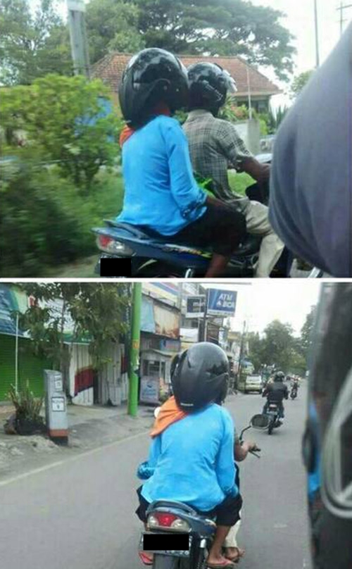 Lagi, gaya 10 orang Indonesia pakai helm ini bikin tepuk jidat