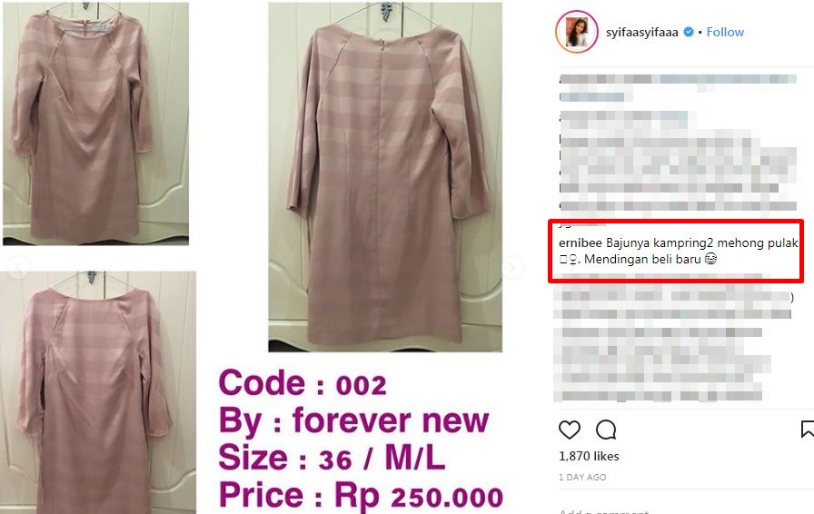 Jual 10 baju bekas pakai, Adik Ayu Ting Ting tuai nyinyiran