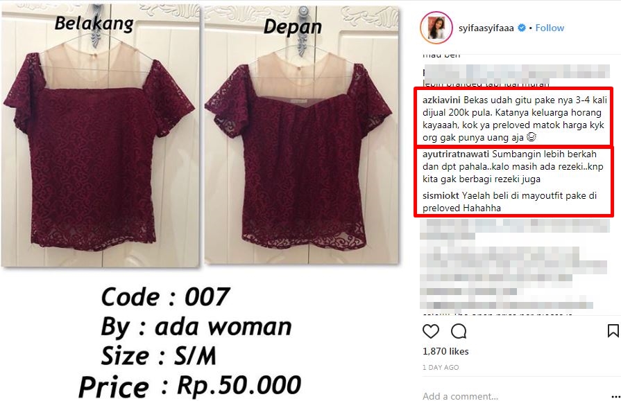 Jual 10 baju bekas pakai, Adik Ayu Ting Ting tuai nyinyiran
