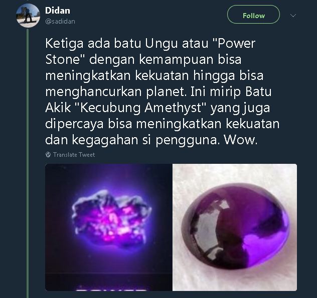 Cocoklogi Infinity Stones dengan batu akik ini bikin tersenyum kecut