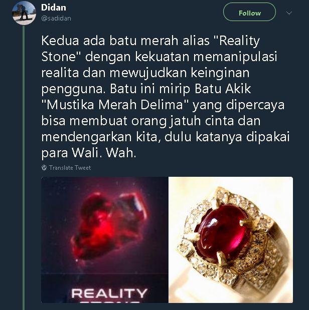 Cocoklogi Infinity Stones dengan batu akik ini bikin tersenyum kecut