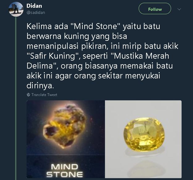 Cocoklogi Infinity Stones dengan batu akik ini bikin tersenyum kecut