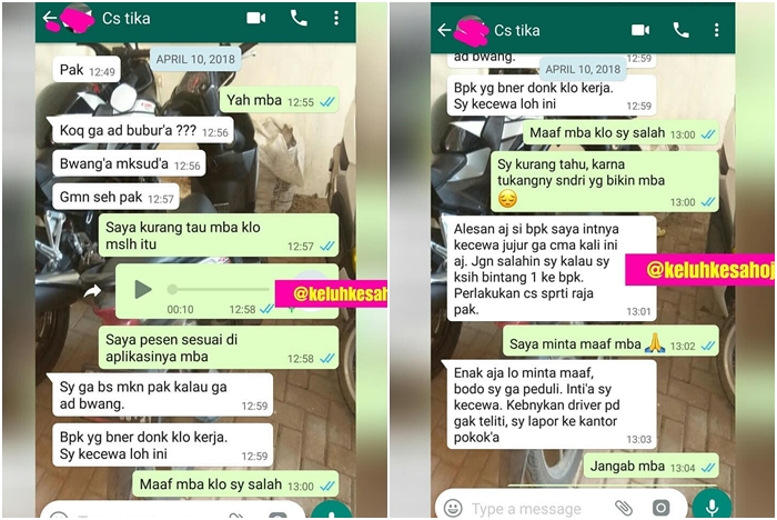 8 Chat keluhan pelanggan ke driver ojol ini bikin ikut ngelus dada