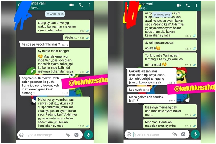 8 Chat keluhan pelanggan ke driver ojol ini bikin ikut ngelus dada
