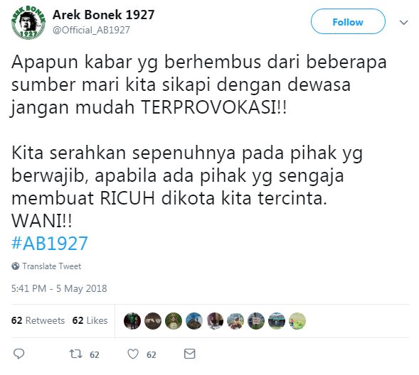 9 Reaksi suporter Bonek mengutuk keras teror bom di Surabaya