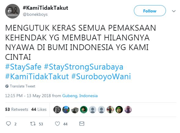 9 Reaksi suporter Bonek mengutuk keras teror bom di Surabaya