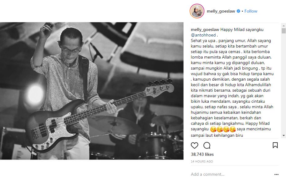 Anto Hoed ulang tahun, ucapan puitis Melly Goeslaw ini romantis abis
