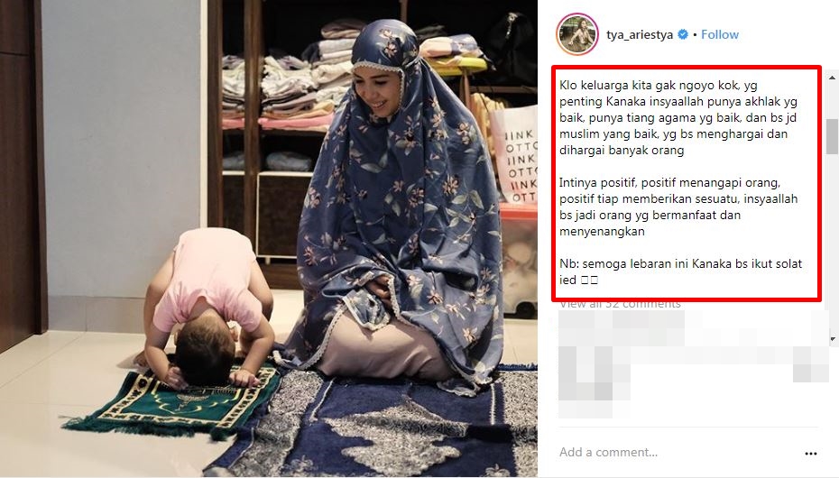 Masih balita belajar salat, putra Tya Ariestya ini bikin haru warganet