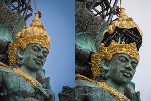 11 Potret detik-detik pemasangan mahkota patung Garuda Wisnu Kencana