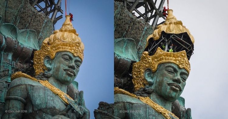 11 Potret detik-detik pemasangan mahkota patung Garuda Wisnu Kencana